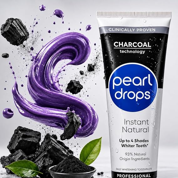 Pearl Drops Instant Natural - Beyazlatıcı Diş Macunu, Aktif Karbonlu,Anında Etkili,%93 Doğal İçerikli, SLS İçermez 75 ml