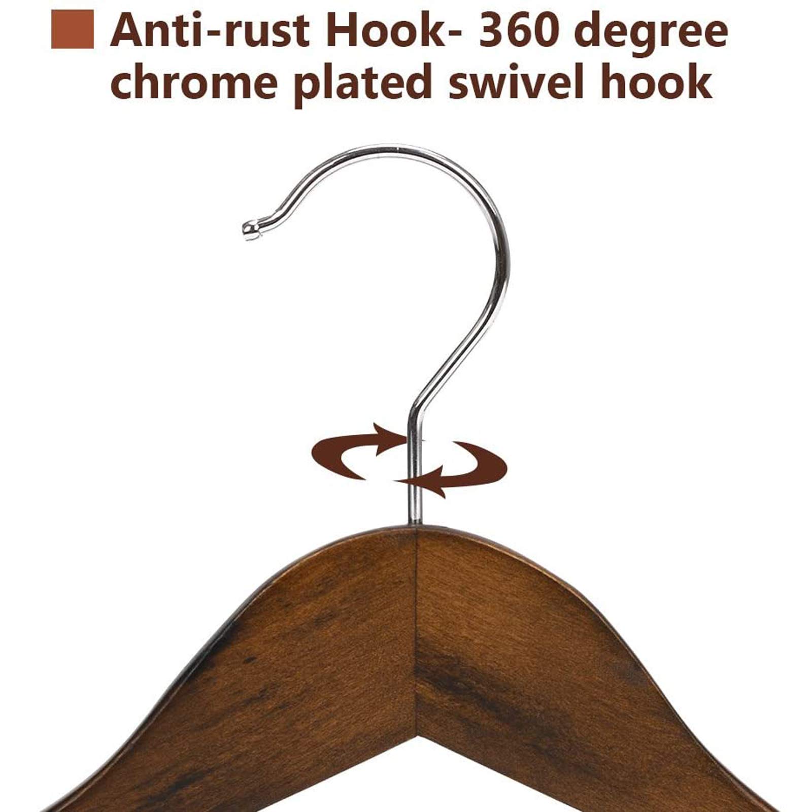 JS HANGER Grucce in legno, confezione da 6 grucce extra larghe in legno con barra antiscivolo per pantaloni, extra lisce e senza schegge, finitura retrò