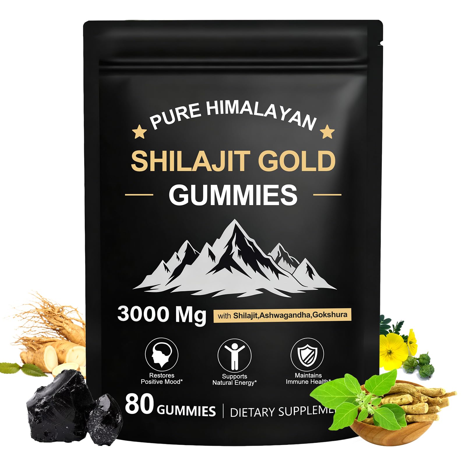 Shilajit Gummies for Men & Women, Fulvic Trace Minerals Micronutrient Supplement for Energy & Wellness, No Added Sugar Non-GMO 100% Natural Organic, 80 Gummies