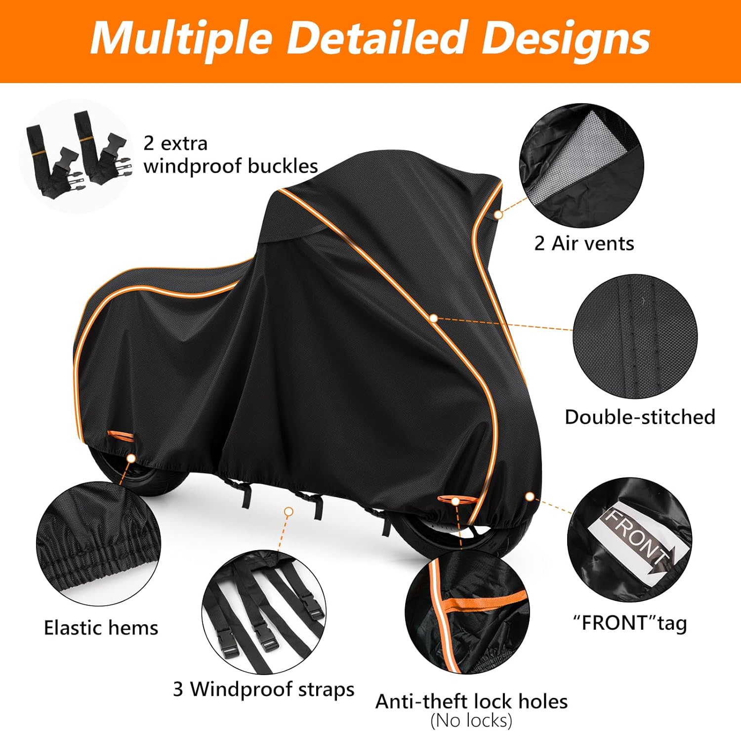 Motorcycle Cover for Kawasaki Ninja 400/500/650 Z900 ZX6R, Yamaha R1/R3/R6, BMW F900R Outdoor Heavy Duty 420D Waterproof Windproof Sport Street Bike All Weather Protection (No Trunk Models)