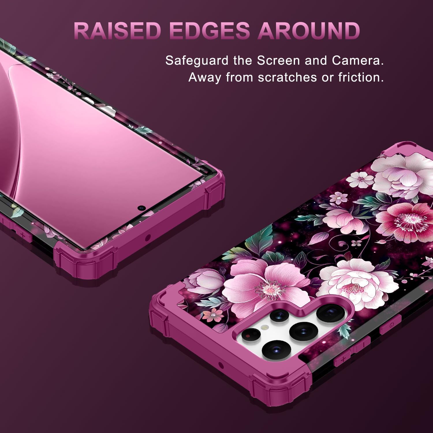 Rancase for Galaxy S22 Ultra Case,Three Layer Heavy Duty Shockproof Protection Hard Plastic Bumper +Soft Silicone Rubber Protective Case for Samsung Galaxy S22 Ultra 5G,Glow in The Dark-Plum Red - Image 5