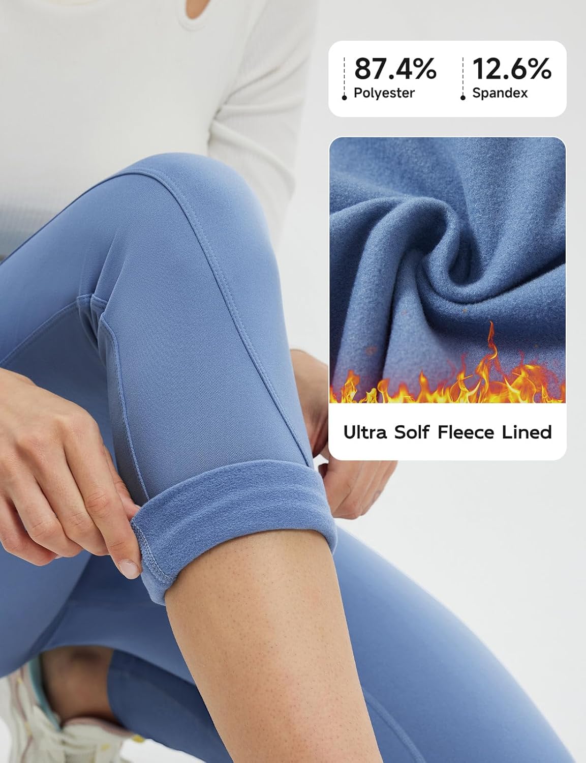 baleaf Women's Fleece Lined Leggings Thermal Winter Warm Pants High Waisted Cold Weather Tights with Cross Pockets - Image 3