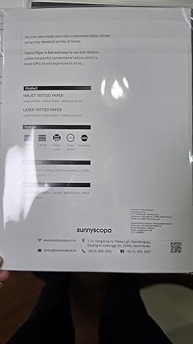 Miniatura 3 de Sunnyscopa Papel de tatuaje temporal imprimible para impresora láser tamaño carta de EE UU 85 x 11 pulgadas 5 hojas hoja de transferencia de