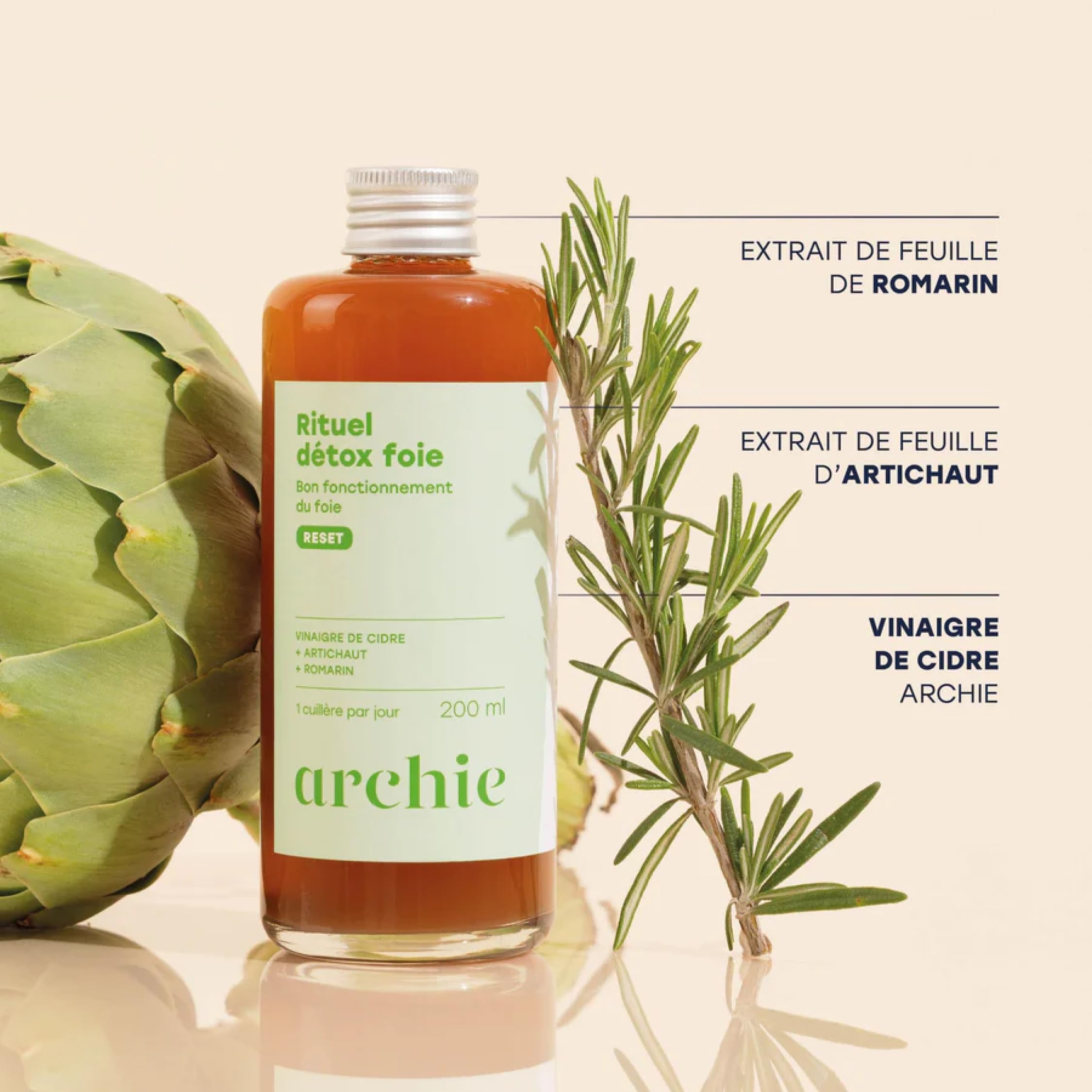 Archie, Rituel Detox Foie, Artichaut, Romarin, Vinaigre de cidre - Bon fonctionnement du foie. Bio & Naturel. Made in France.
