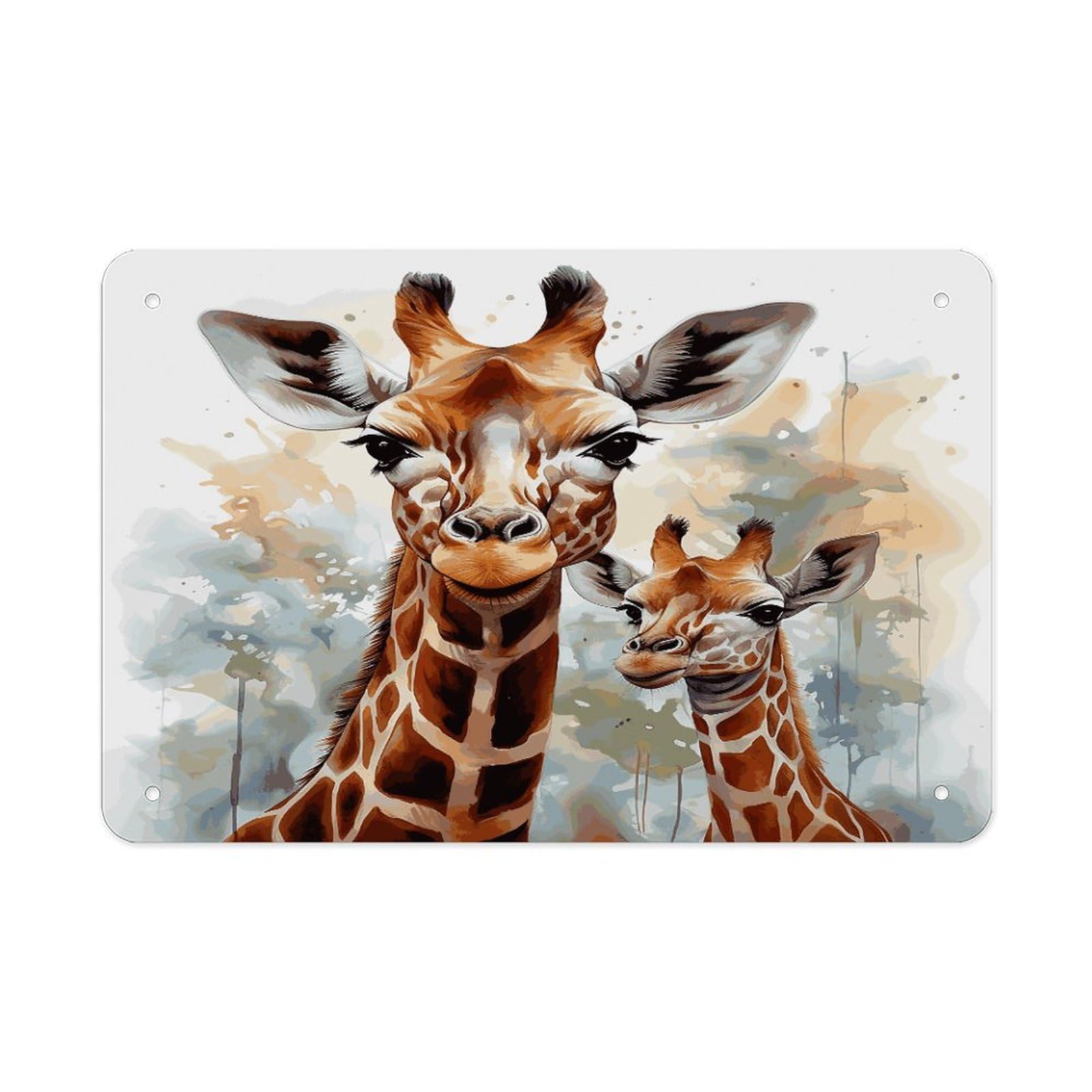 LDGSUPH Watercolor Deer Giraffe Metal Tin Sign Wall Art Prints Folded Edge Iron Sheet Painting with Holes for Wall Prints Decorative Picture Metal Signboard Decor Painting Wall Decor