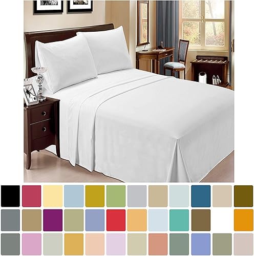 Juego de sábanas de algodón 100 % algodón de 800 hilos, color blanco puro, 4 piezas de algodón de alta calidad para cama, tejido de satén suave y