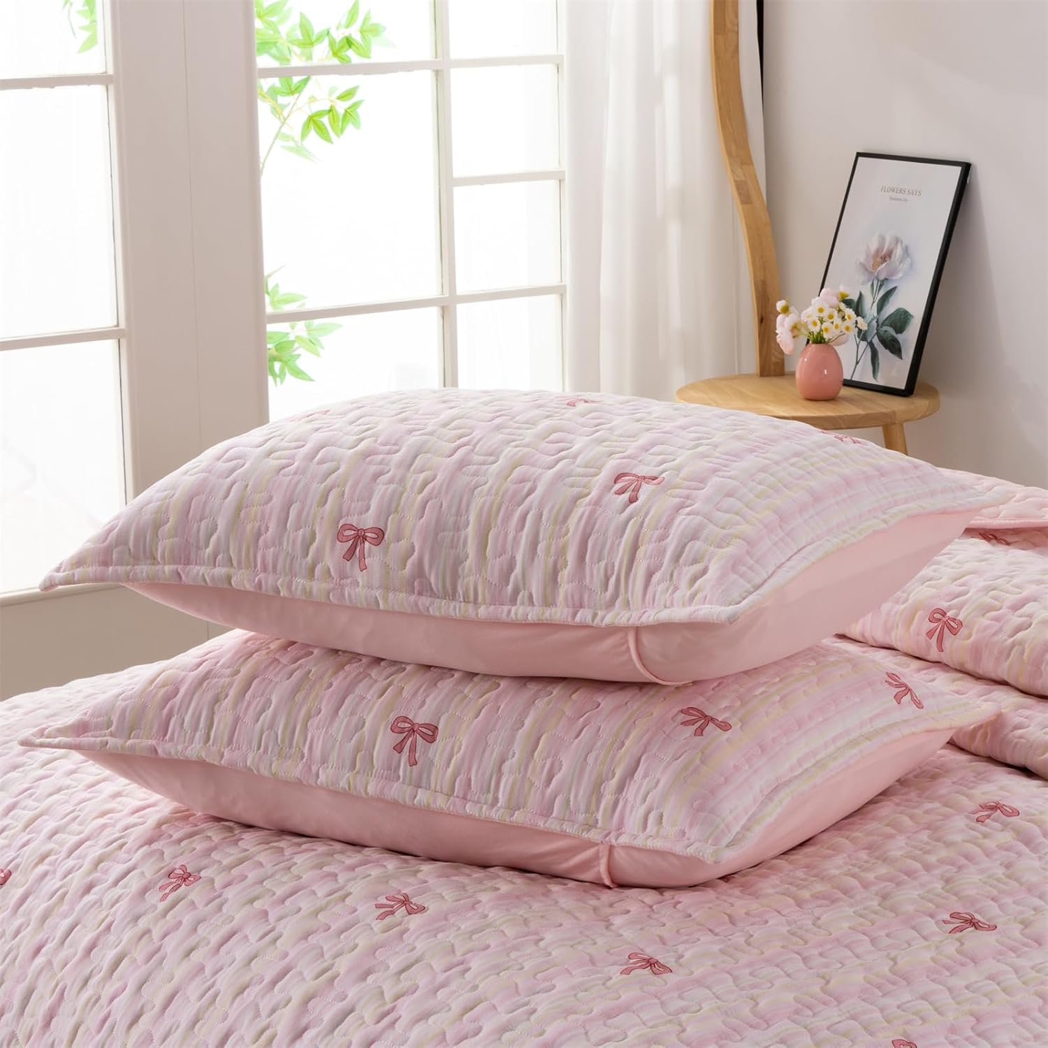 NTBED Rainbow Quilt Set Twin Size for Girls Teens, 3 Pieces Boho Bow Stripe Bedspread Coverlet Set, Soft Lightweight Bed Cover with 2 Pillow Shams - Image 4