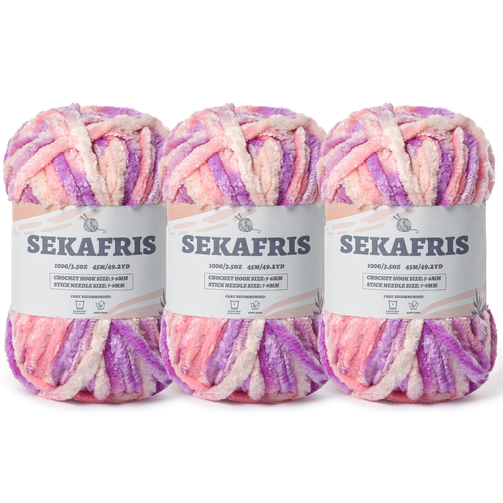 Chenille Velvet Soft Yarn Pink Purple 3 Pack