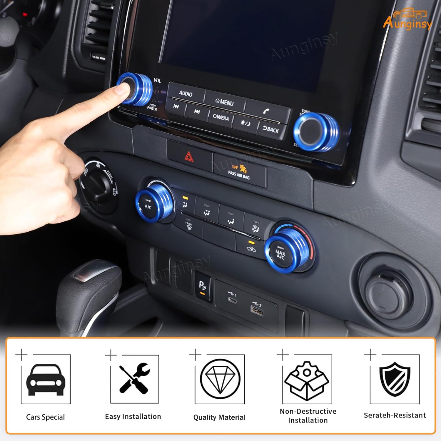 Car Center Console Air Conditioner Volume Knob Button Trim Cover Compatible with Nissan Frontier 2022-2025 Car A/C Switch Button Circle Ring Radio Volume Knob Protection Accessories(Not fit Pro-4x)