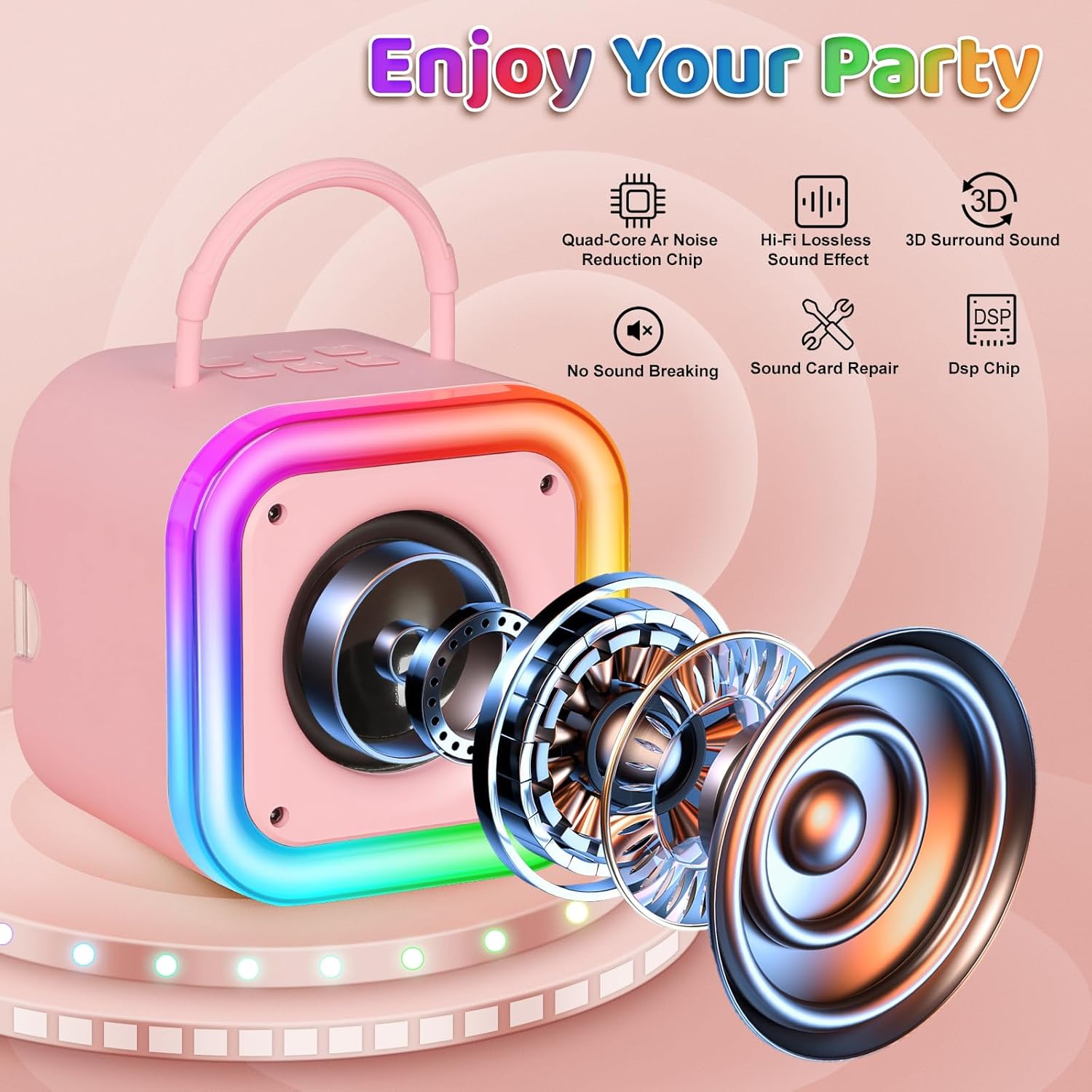 Mini Karaoke Machine for Kids, Girl Toys Gifts, Kids Karaoke Wireless Microphone for 4,5,6,7,8,9,10,11,12 Years Old Boys and Girls Christmas Party Gifts Toys (Pink) - Image 3