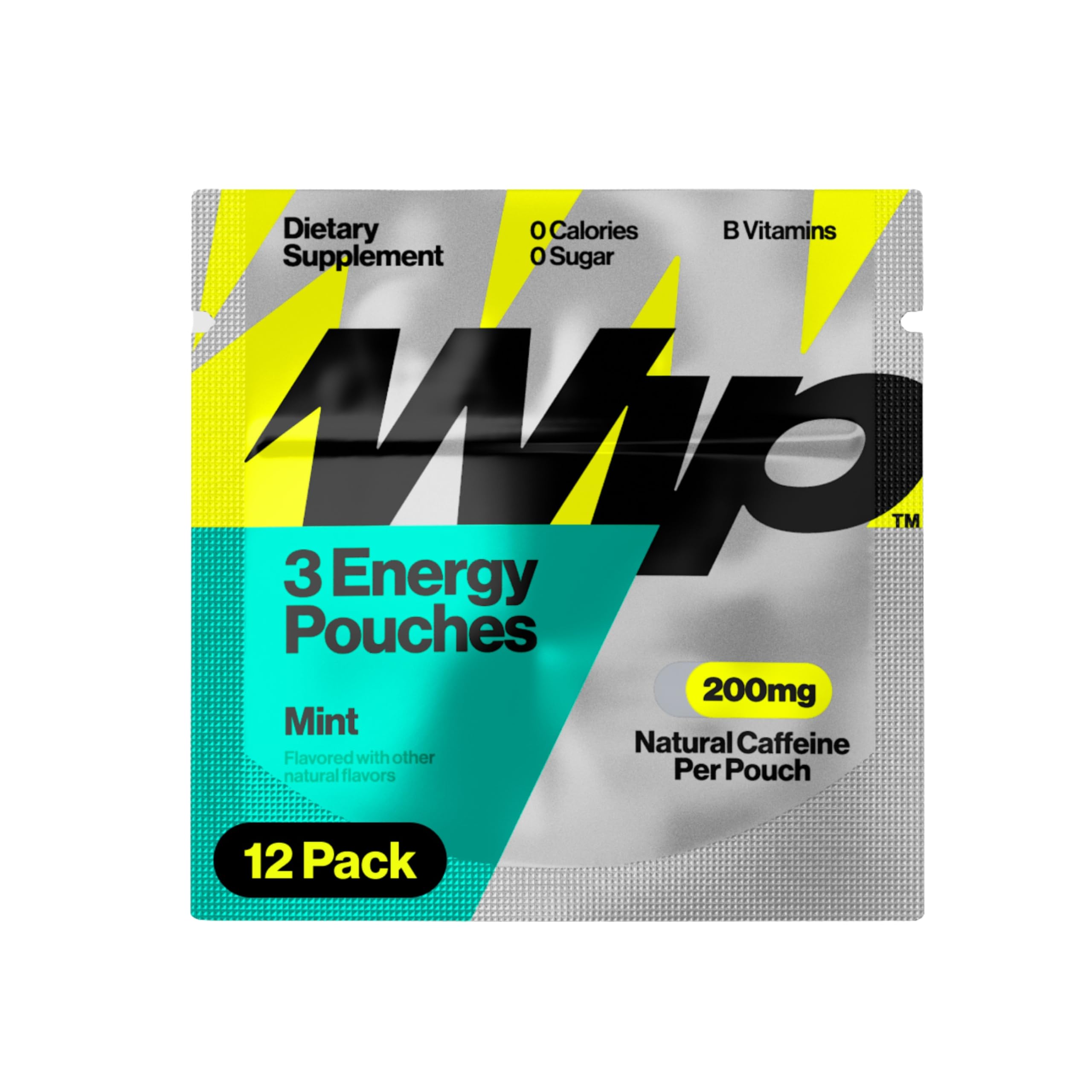 Wip Energy Pouches, Travel Packs, Sugar Free, 200mg Natural Caffeine with B Vitamins, Minerals, L-Theanine, Energy Support, Mint, 12 Packs 3 Pouches