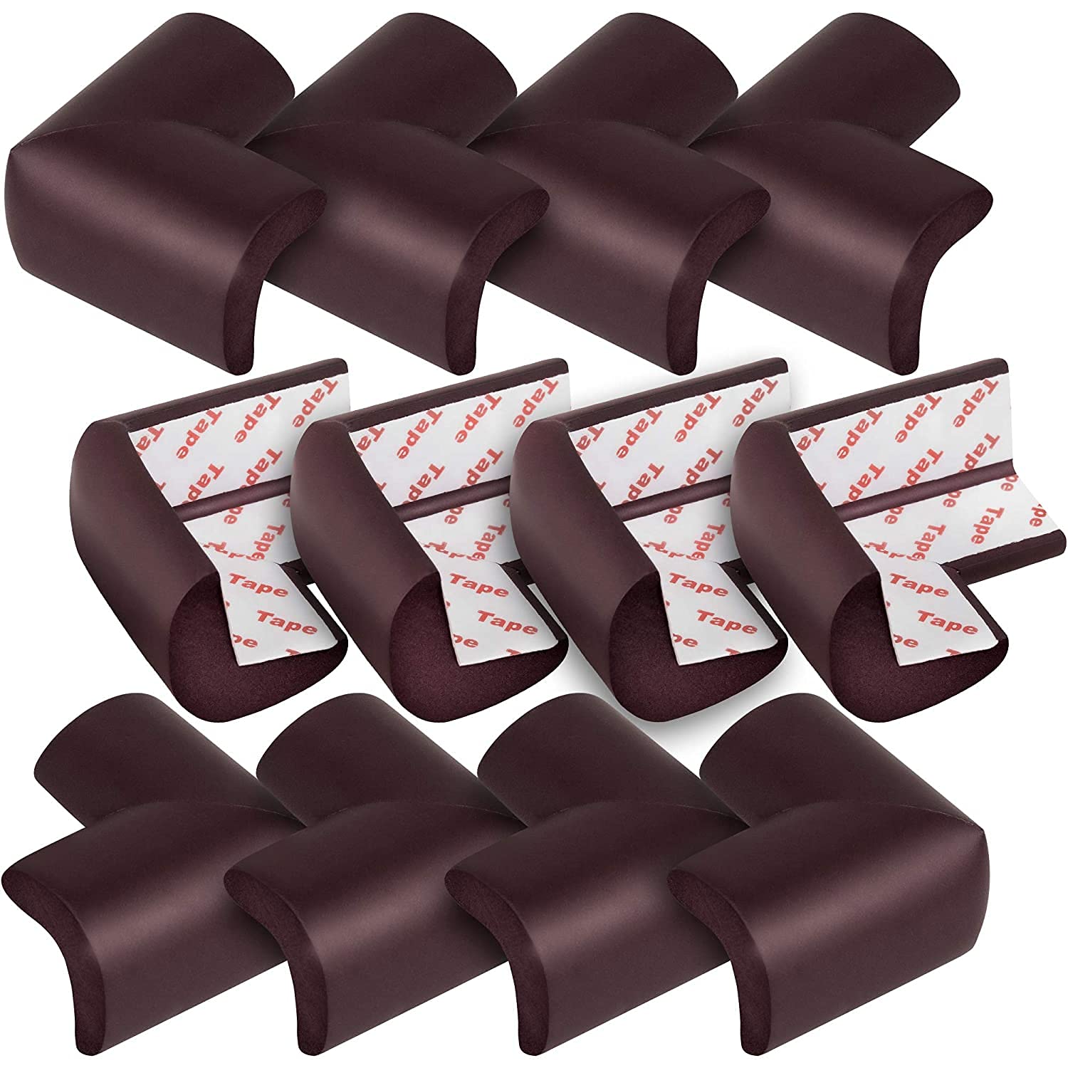 Corner Protector (12 Pack) Baby Proofing Edge and Corner Guards Foam, Table Safety Bumpers, Pre-Taped Furniture Corner Cushion (Brown)