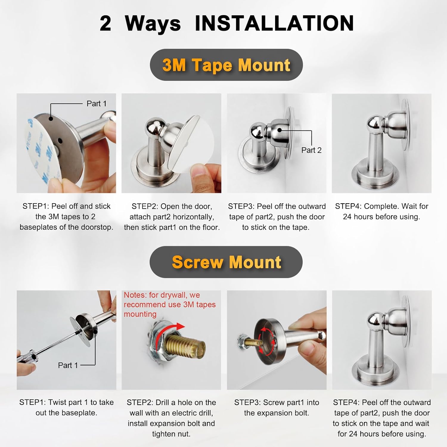 6 Pack Magnetic Door Stopper, COCIVIVRE Magnet Door Stop Stainless Steel for Wall and Floor Mounting, No Drilling Doorstop with Adhesive Tape Hold Your Door Open, Silver