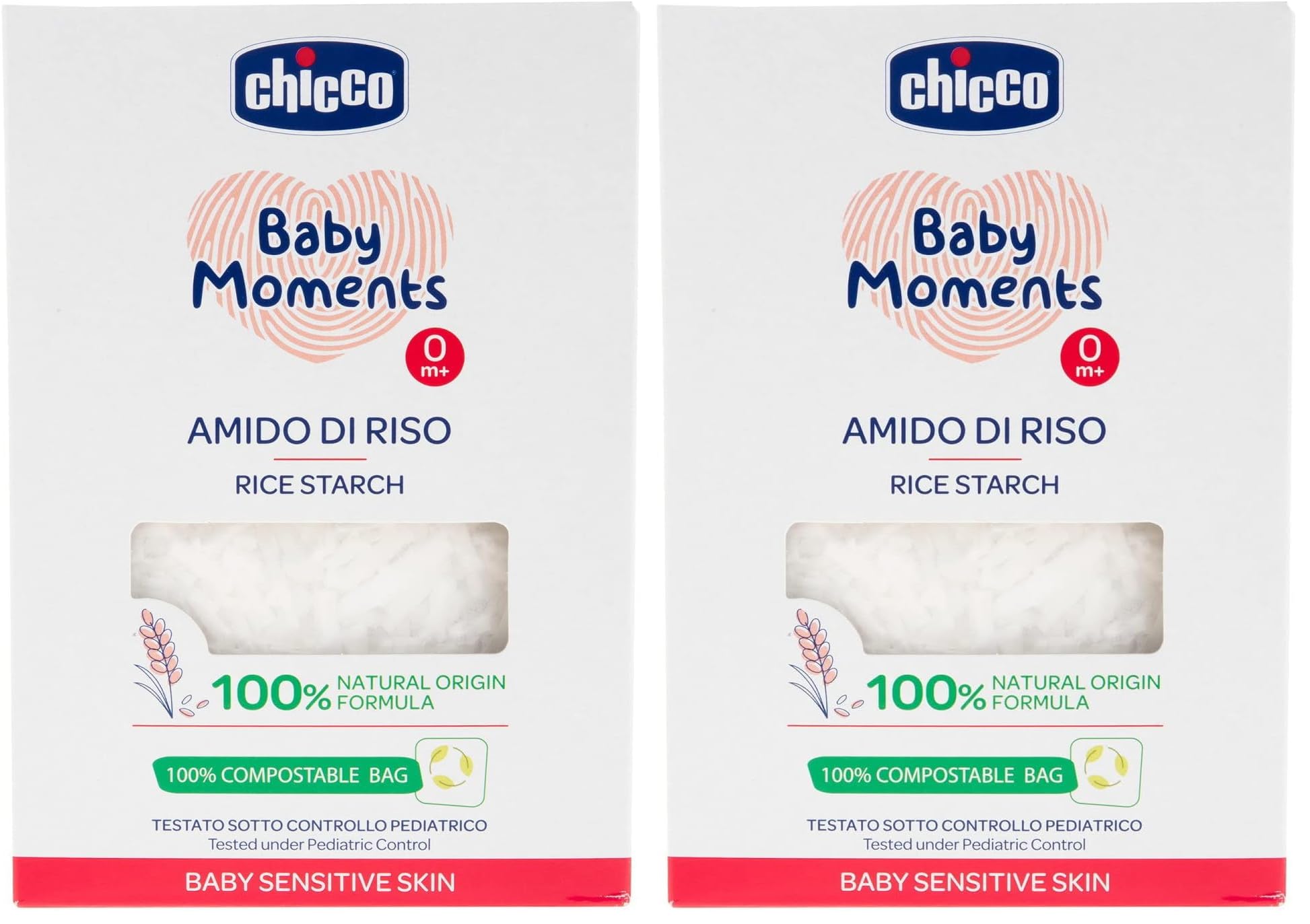 Chicco Baby Moments Amido di Riso, Lenitivo e Rinfrescante, Pulizia Gentile Senza Irritare o Asciugare La Pelle, Azione Emolliente, Bagnetto Neonato, Talco, 250 Gr, 0 Mesi+ (Confezione da 2)