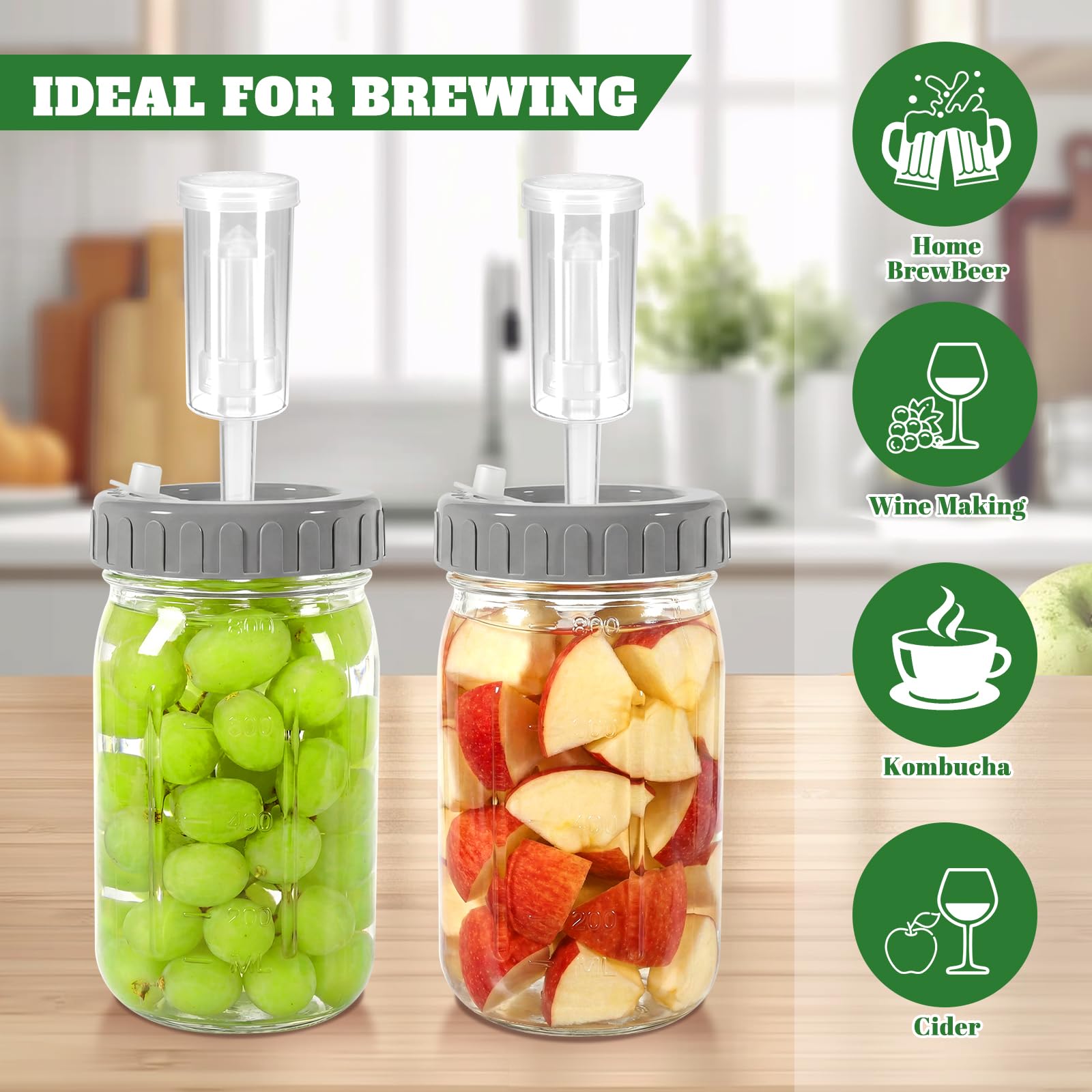 Frasco De Fermentación De Vidrio 1 Litro con Pesas y Bloqueo de Aire Kit para Kimchi Kombucha Chucrut