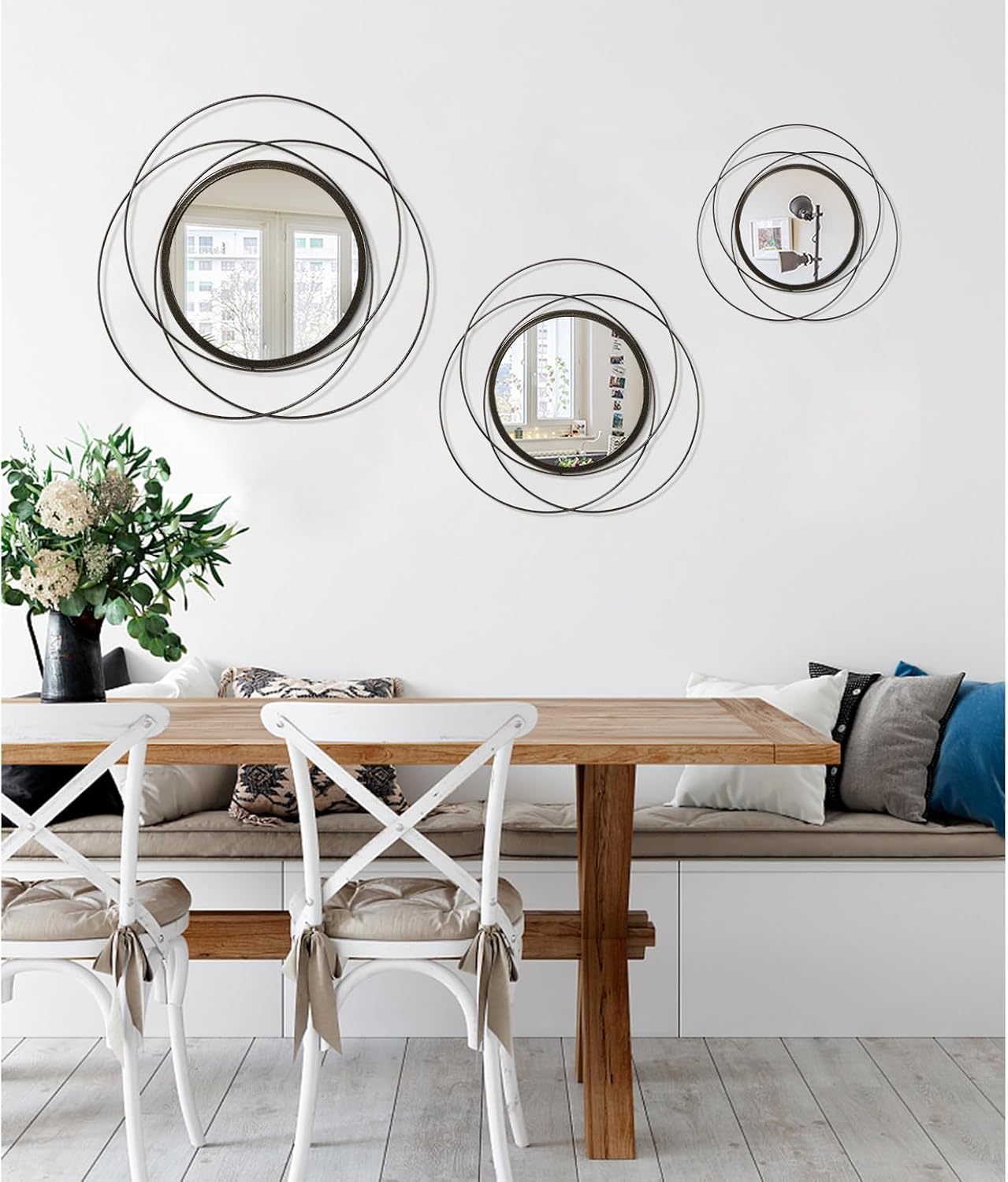 Wall Mirror Mounted Round Decorative Mirrors with Iron Metal Wire Frame Mirror for Wall, Home Decorative Bathroom Vanity, Living Room or Bedroom Large 20”