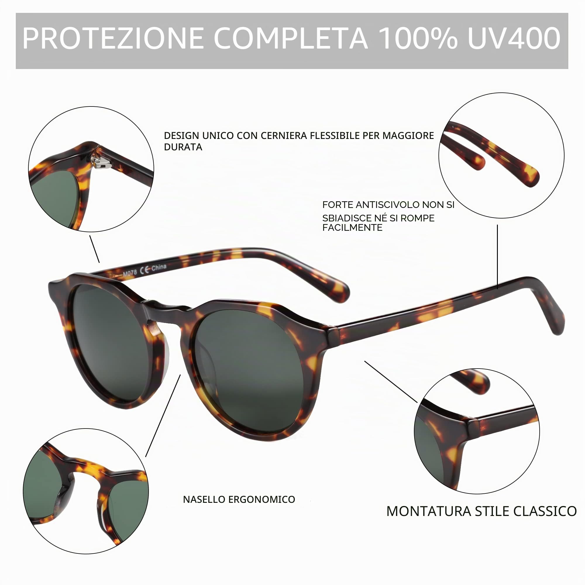 ZENOTTIC Occhiali da Sole Rotondi Vintage Polarizzati per Uomo e Donna con Protezione UV400