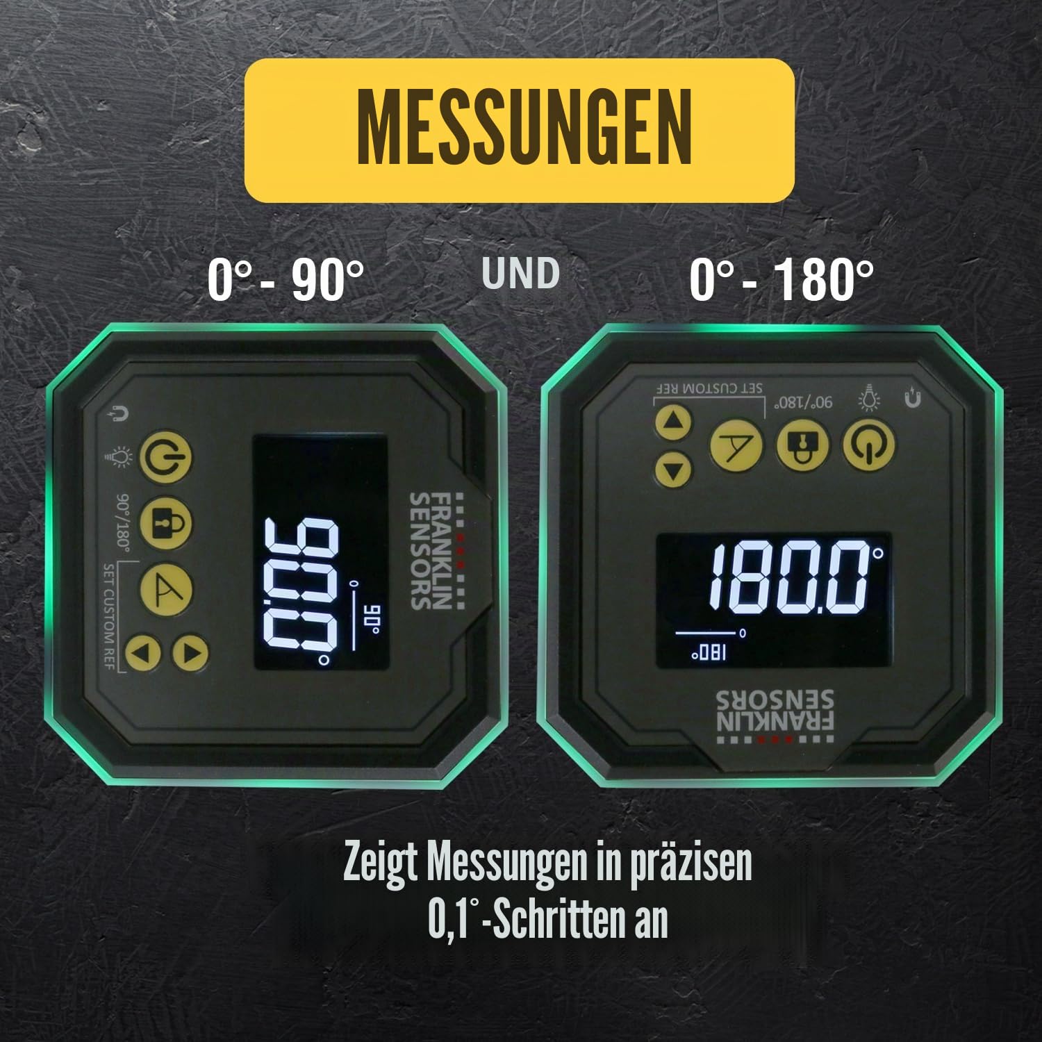 Franklin Sensors Lichtwürfel, digitales Winkellehre und Wasserwaage, wird grün, wenn Level und blau bei benutzerdefinierten Referenzwinkeln, findet und misst bei 0-90 und 0-180 Grad