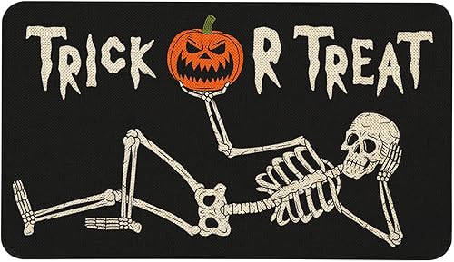 Roszwtit Tapete de puerta de calavera de Halloween de 30 x 17 pulgadas, tapete de entrada para interiores y exteriores, tapete antideslizante de