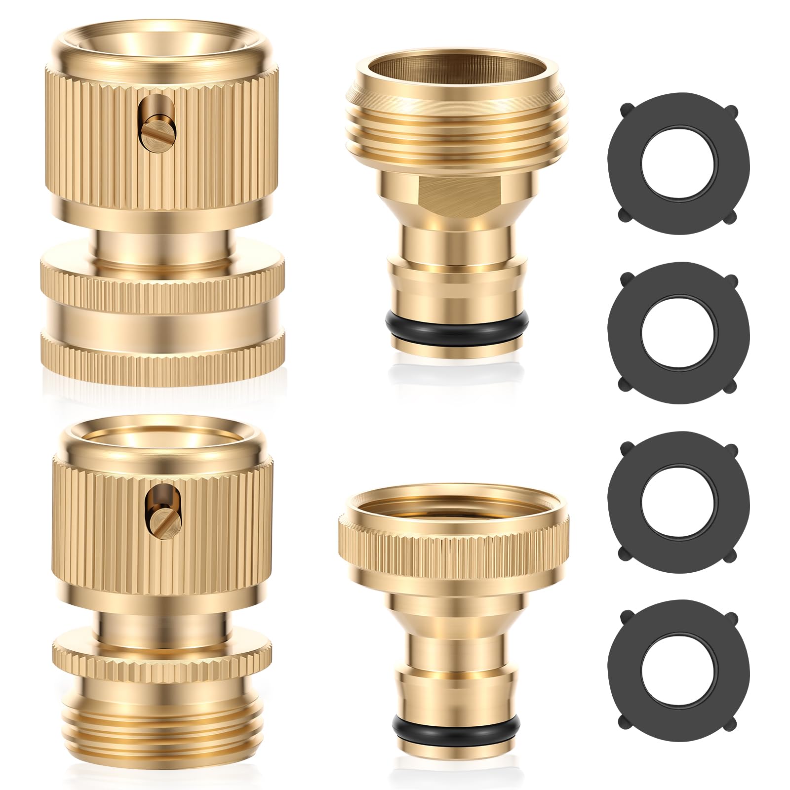 Patnfr Men's Gold Garden Hose Quick Connect Fitting Heavy Duty Brass 3/4'' Ght Fe Thread Quick Connector Kit With 4 Sealing Washer Leak Proof And Up To 600Psi For Outdoor Garden Watering
