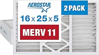 Aerostar 16x25x5 MERV 11 Pleated Replacement Air Filter for Honeywell FC100A1029, (Actual Size: 15 7/8" x 24 3/4" x 4 3/8"), AC Furnace Filters (Pack of 2)