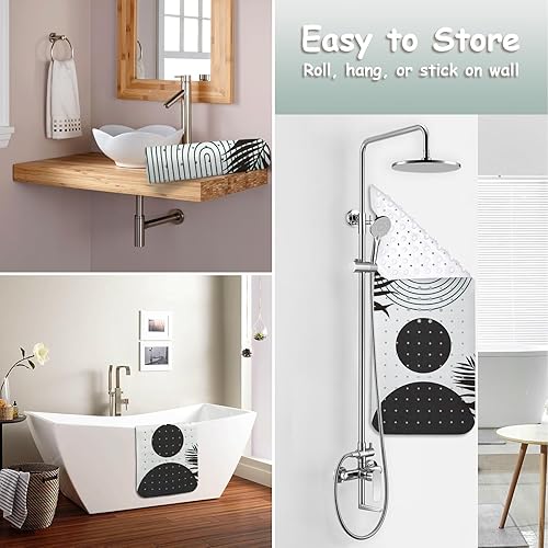 Miniatura 10 de Tapete para bañera antideslizante, bohemio, extra largo, con ventosas y agujeros de drenaje para adultos, niños y ancianos, 39.5 x 15.8 pulgadas