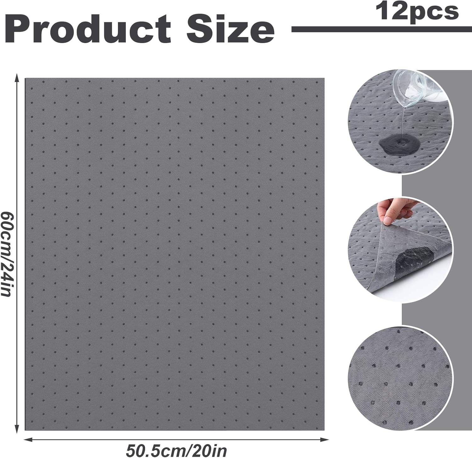 Industrial Absorbent Pads 12 Pack -24 x 20 Inch Heavy Duty Spill Control Mats with Leakproof Backing, High Absorbency Core for Oil, Water, Chemical, Roof Leaks Ceiling, Pipe Drips