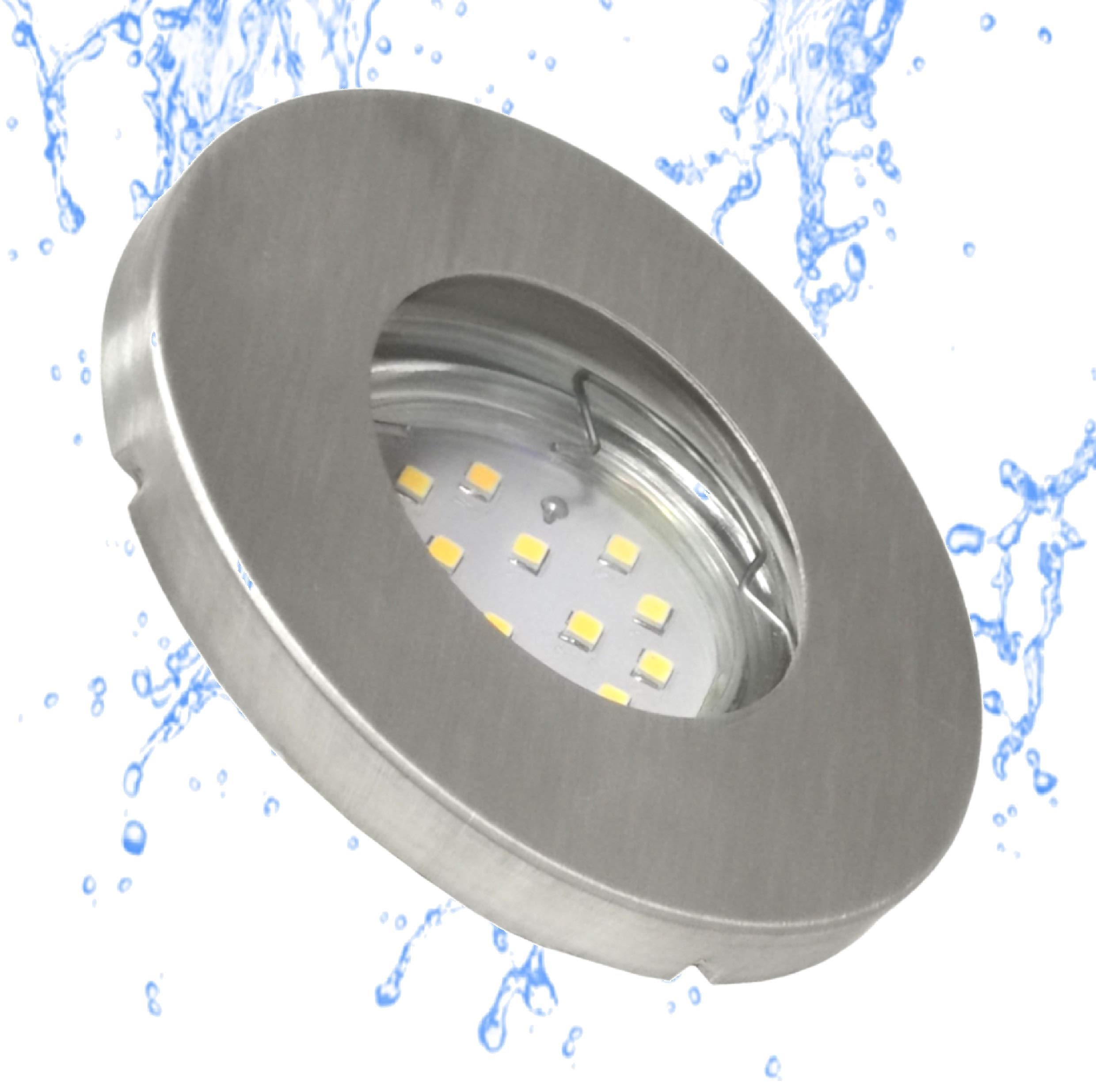 Trango Set di 3 faretti LED IP65, 6729IP65-039MO, in alluminio spazzolato, con 3 x 5 Watt, 3000 K, modulo LED ultra piatto, per bagno, doccia, faretti da incasso, faretti da soffitto, lampada da bagno