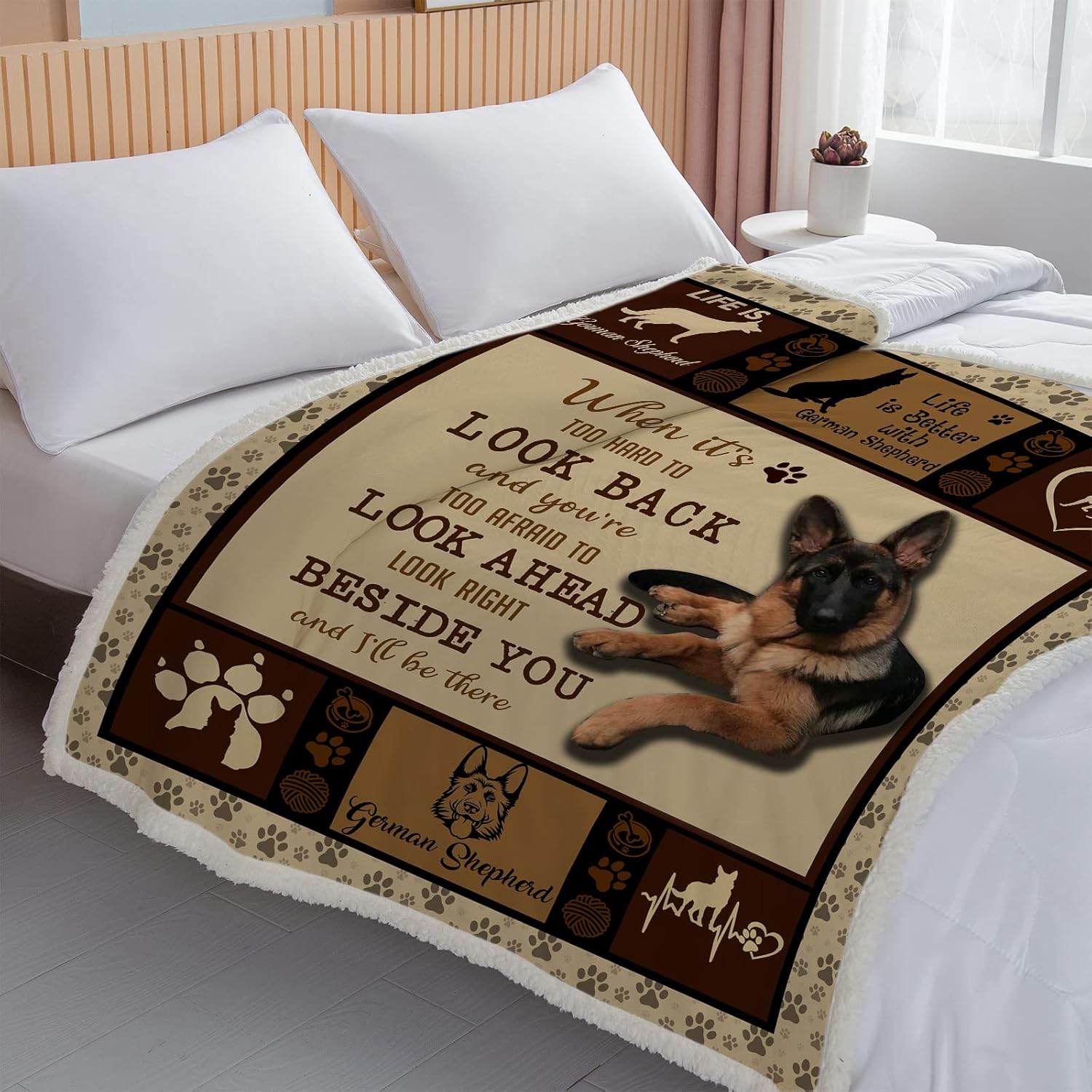 BEDMUST German Shepherd Gifts Blankets 60"X80", Pet Dog Sherpa Blanket for Dog Lovers, Super Soft Cozy German Shepherd Throw for Halloween