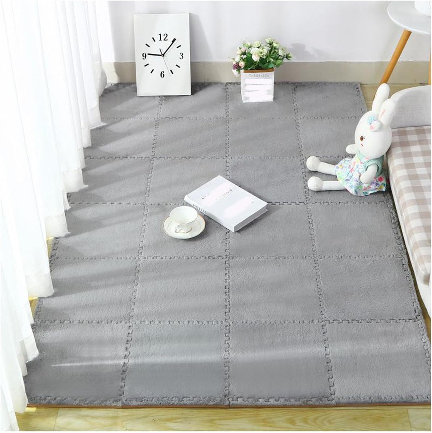 LoiYtrd Plush Interlocking Floor Tiles 16Pack 30x30cm Square EVA Puzzle Play Mat Interlocking Foam Mats(Grey)
