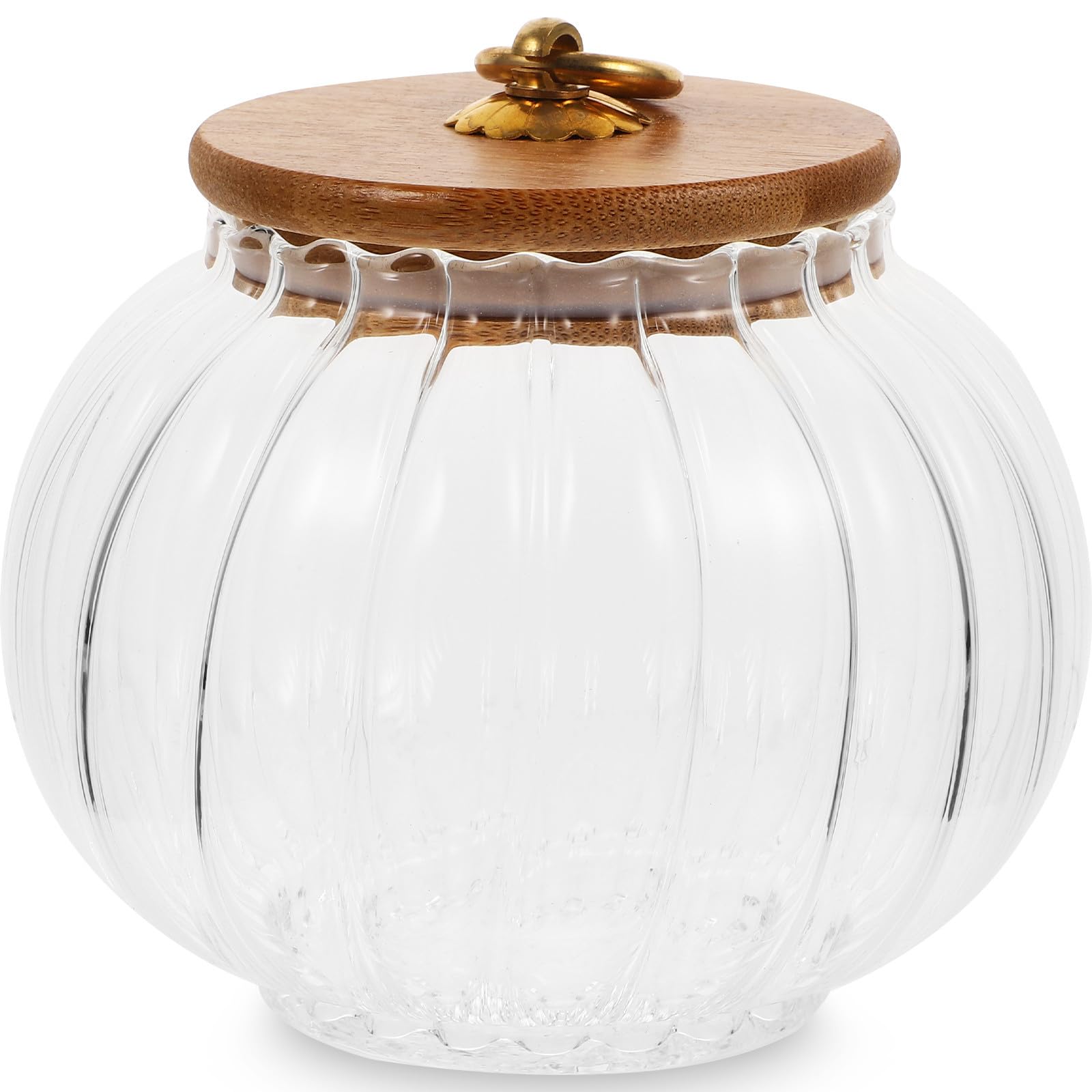 SEWACC Glass Pumpkin Jar with Wooden Lid, 800ml Pumpkin-shaped Airtight Food Storage Jar, Coffee Tea And Cereal Containers for Kitchen Use