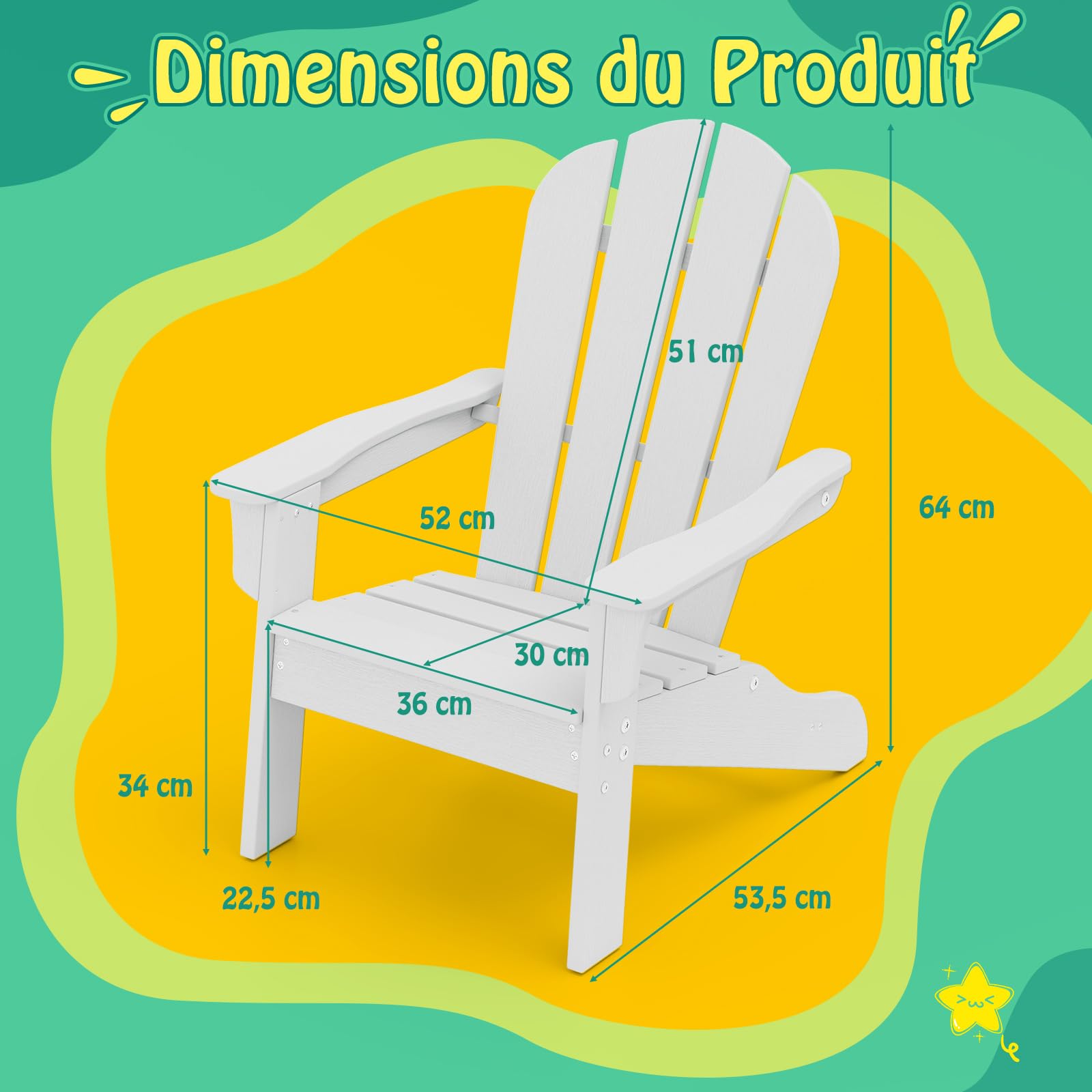 COSTWAY Chaise Adirondack de Jardin Enfant en HDPE avec Design Ergonomique 105°, Fauteuil de Jardin Extérieur avec Accoudoirs & Siège à Lattes, Charge 75kg pour Enfant de 3-8 Ans (Blanc)