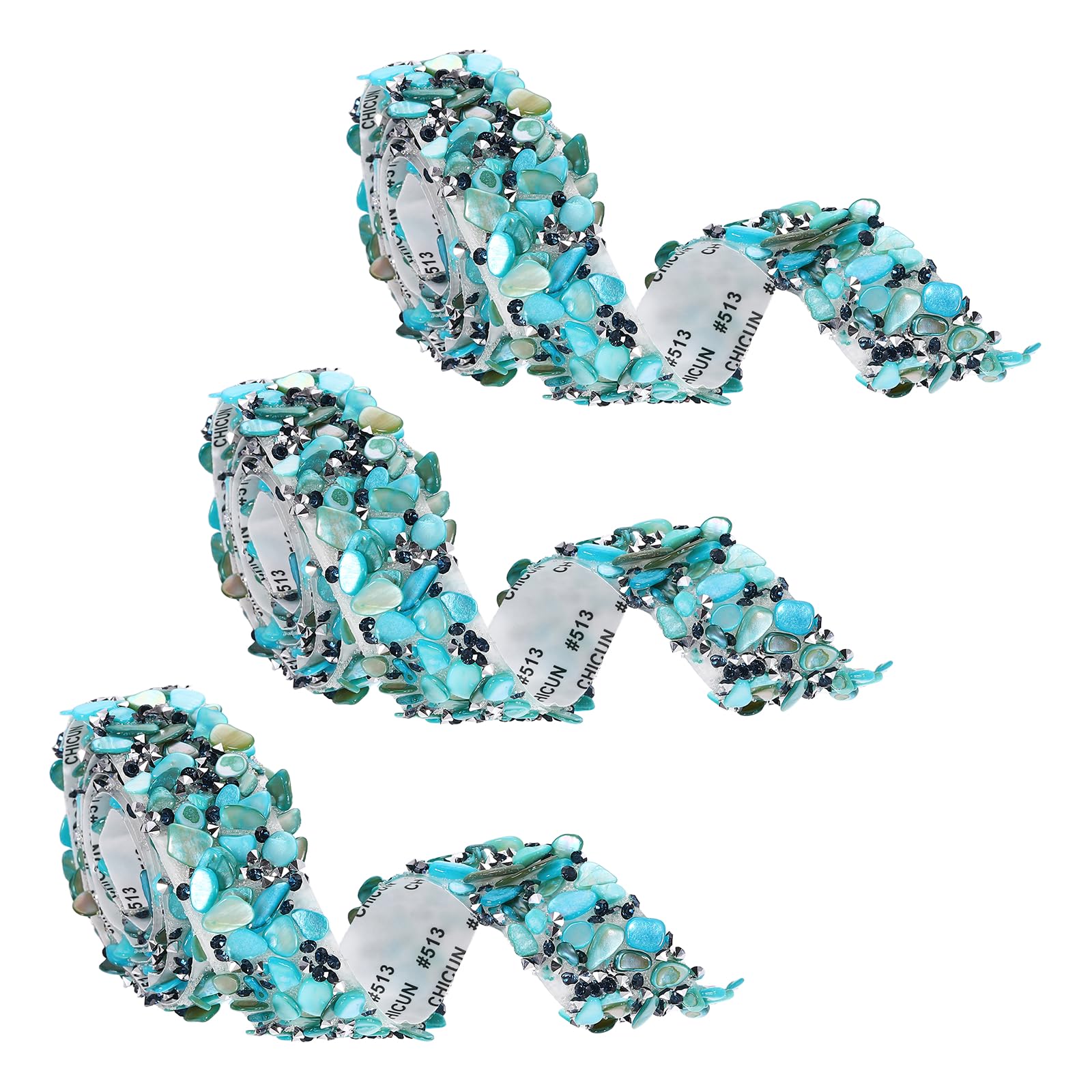 sourcing map 3 Rolls 1 Yard x 0.79" Crystal Rhinestone Ribbon, Self Adhesive Resin Crystal Trim Ribbon Strips, Sparkling Gemstone Trims for DIY Crafts, Clothes, Party Decoration, Lake Blue