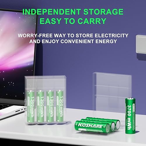 Miniatura 6 de Baterías recargables de litio con 2 cajas de plástico, 8 unidades de 1.5 V, 3700 mWh AA y 1300 mWh AAA, baterías de iones de litio AA AAA de larga