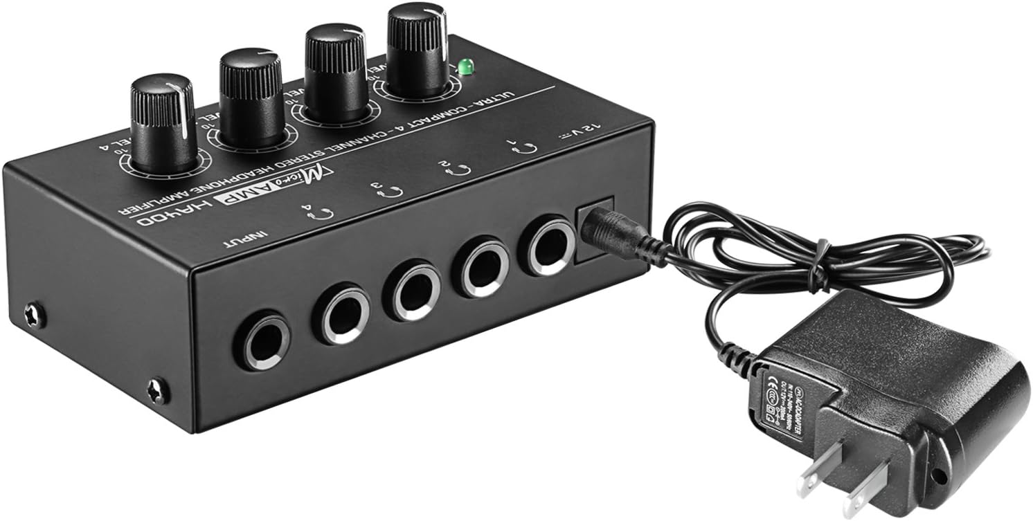 Neewer Super Compact 4-Channel Stereo Headphone Amplifier with DC 12V Power Adapter for Sound Reinforcement, Studio, Stage, Choir, Personal Recording, Features Ultra Low Noise (Original Version)