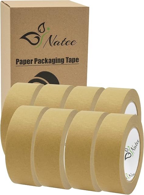 NATEE® Kraft Paper Packaging Tape | Fully Recyclable Sticky Tapes | Strong Eco-Friendly Kraft Paper for Packing Parcels and Boxes | Brown Paper Packaging for Moving House | 36mm x 50 Metres Pack of 8