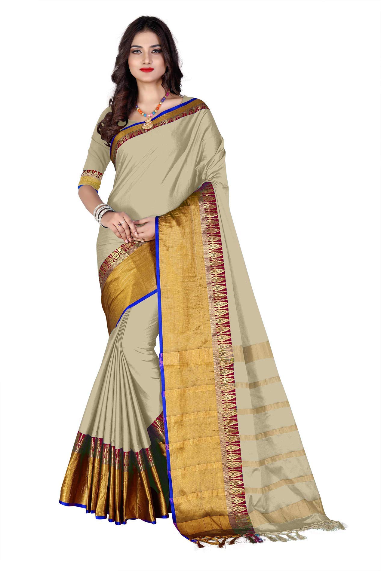 RIVAN FASHIONCOTTAN SILK SAREE •|CHIKU|•
