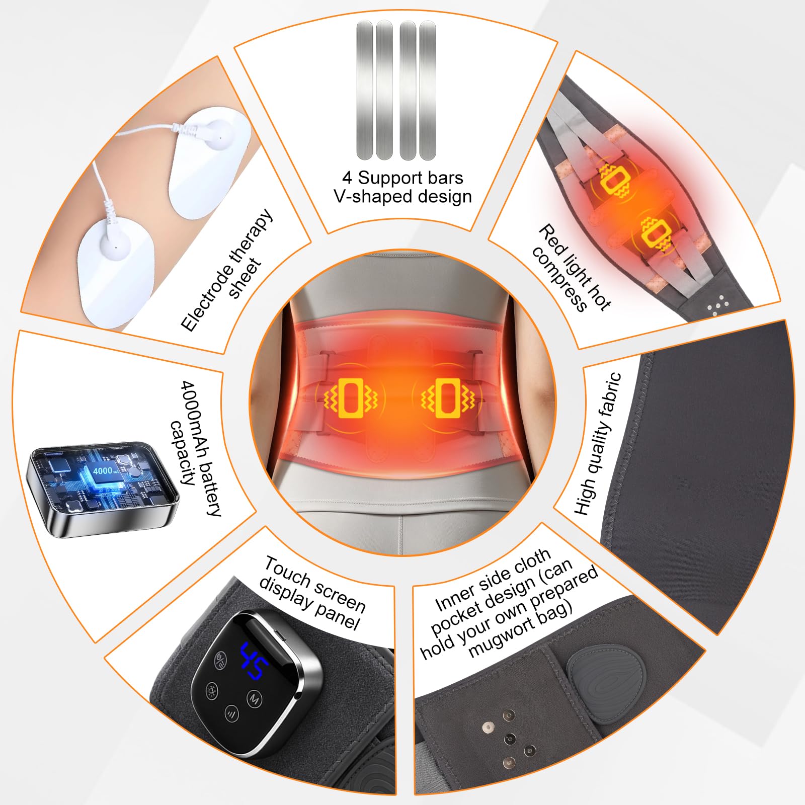 Tendina Di Riscaldamento Elettrico Per La Vita, Cintura Riscaldante Senza Fili Per Il Dorso Con Schermo Touch, 5 Livelli Calore, 9 Modalità Massaggio, Per L'addome Con Batteria Ricaricabile 5000mAh