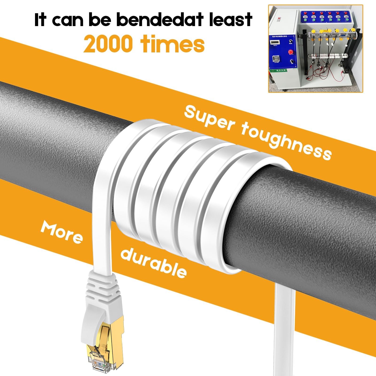 Câble Ethernet Cat. 7 30,5 m haut débit, blindé plat avec clips, plus rapide que le fil LAN Cat6 – Blanc 30 m
