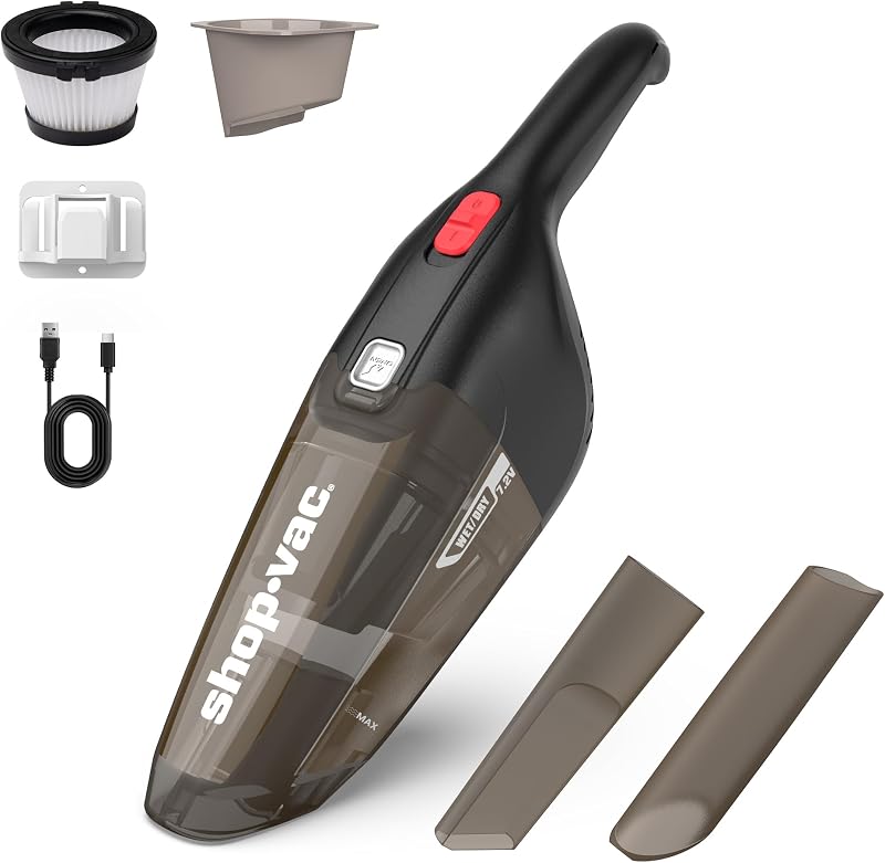 Wet/Dry Handheld Vacuum Cordless, Wall-Mounted Hand Vac, Black | Powerful Portable Car Vacuum Rechargeable with Crevice Tool, Lightweight Hand Vacuum for Home & Car, Washable Filter