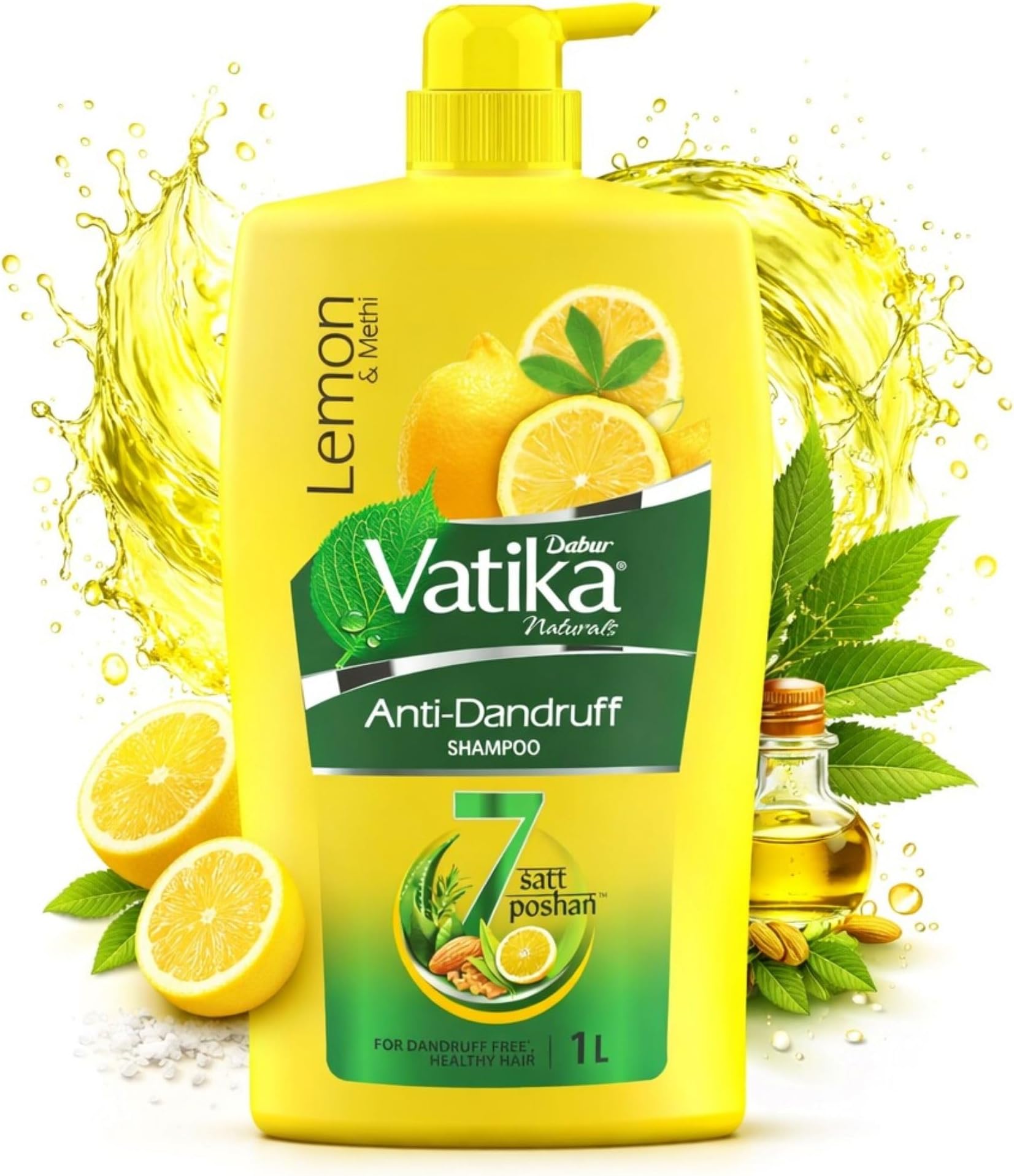 Vatika Naturals Anti Dandruff Shampoo - 640 ml | 7 Natural Herb Extracts | Contains Lemon, Methi & Tea Tree Oil | Exfoliates Flaky Scalp for Dandruff-Free Hair | Everyday Shampoo for Women & Men