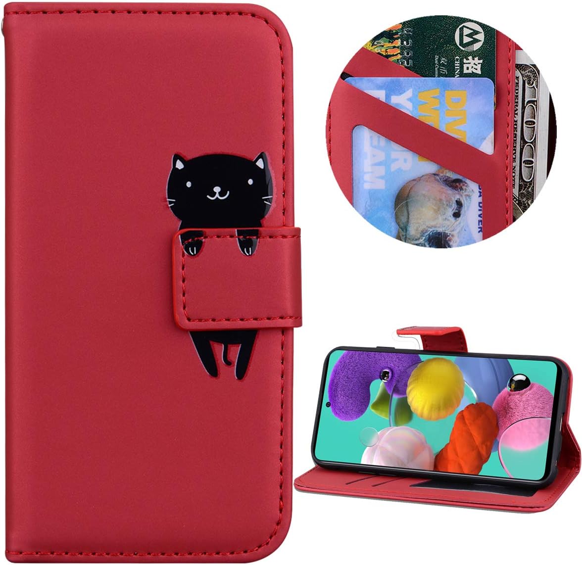 Nadoli Wallet Case for Samsung Galaxy A51,Cartoon Animal Pattern Soft Tpu Inner Bookstyle Pu Leather Stand Function Magnetic Closure Flip Case Cover