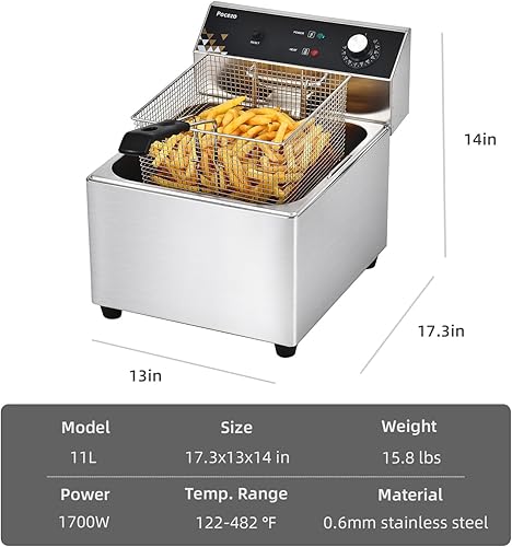 Miniatura 5 de Freidora profunda con cesta, 1700w tanque de aceite de 19.7Qt cesta de 8.8Qt, freidora eléctrica de acero inoxidable de 0.6mm de espesor para