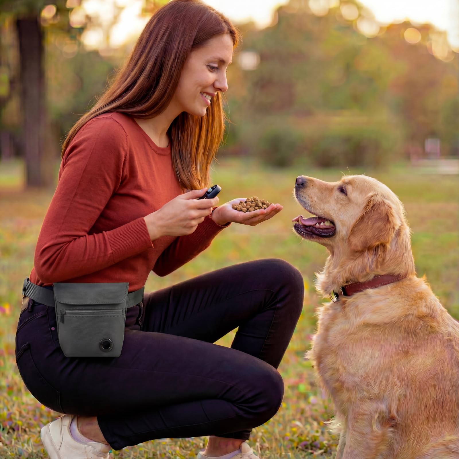 Shmidgoo Dog Treat Pouch and Dog Training Clicker, Treat Bag with Poop Bag Dispenser, Powerful Magenetic Clasp, Metal Clip Waist Belt Fanny Pack for Pet Walk Dog Training (Black) - image 6