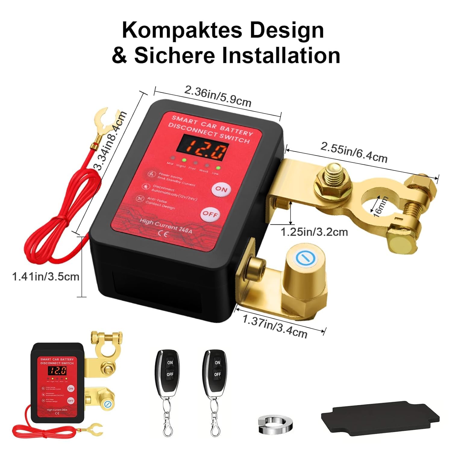 12V Batterie Trennschalter mit Drahtloser Ferngesteuerter,Batterietrennschalter mit Abschaltung,240A Batterie Kill Switch Anti-Diebstahl, für Auto, RV, ATV, LKW, Boot (Mit LED Anzeige)