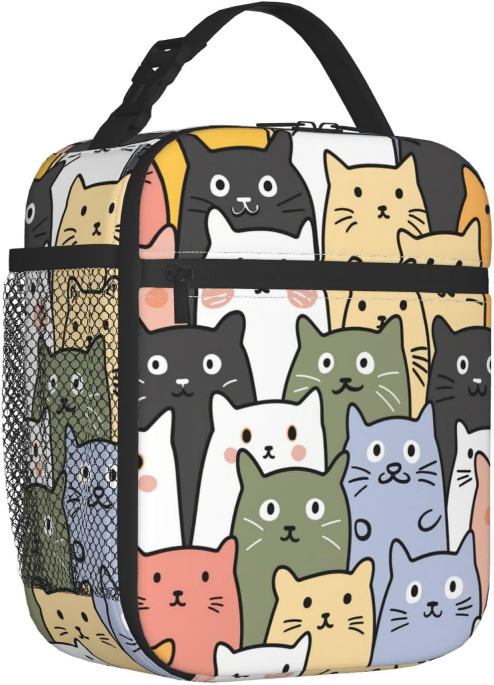 Insulated Lunch Box for Girls Men Boys Women Cat Lunch Box for Work,Picnic,School,Travel,Hiking,Beach or Fishing Polyester Colorful Cat Theme Lunch Bag