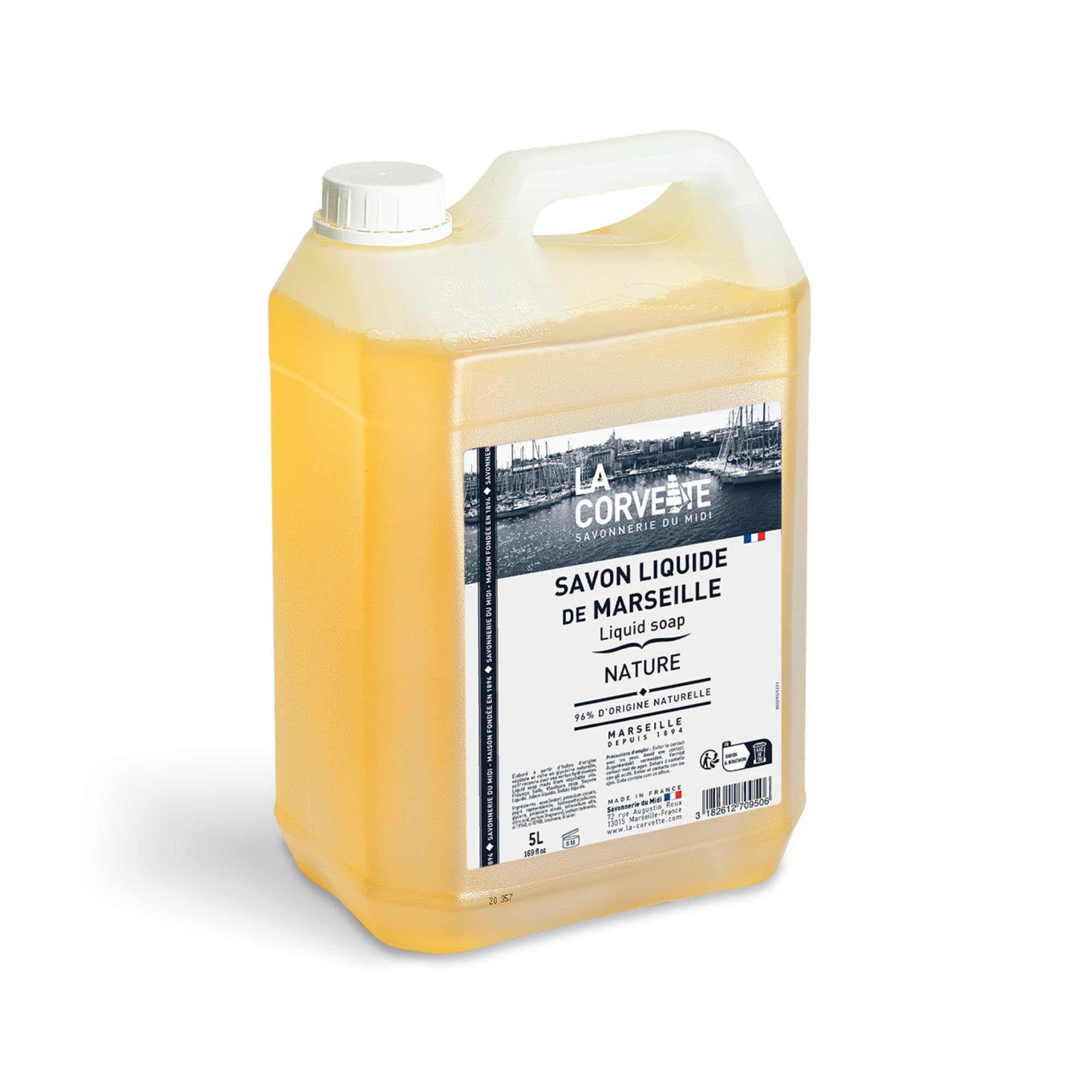 La Corvette - Sapone liquido di Marsiglia NATURE – 5L – 96% ingredienti di origine naturale