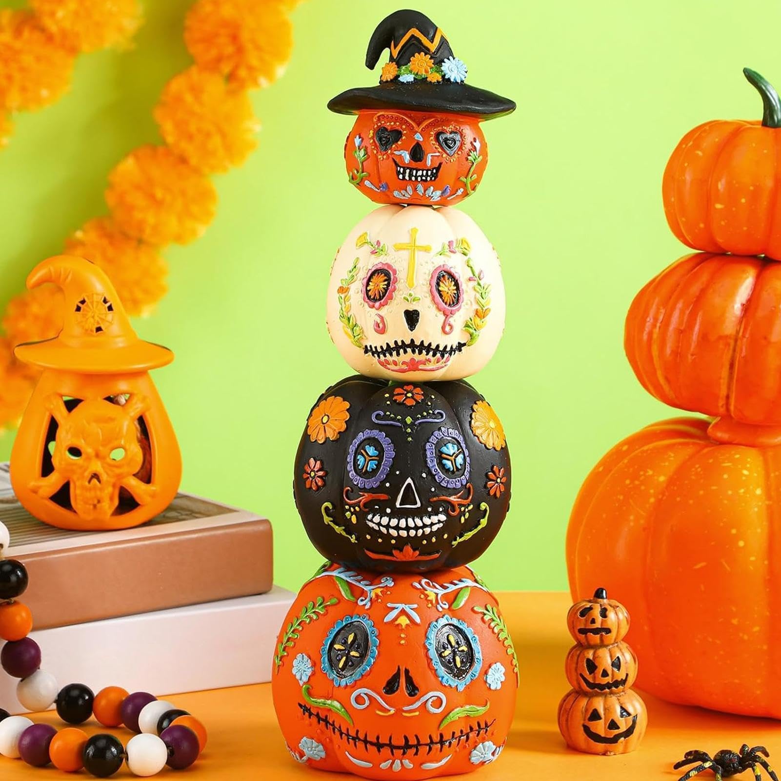Halloweenowe Dynie Ułożone w Stos Magnetyczna Składana Rzeźba 4 Części