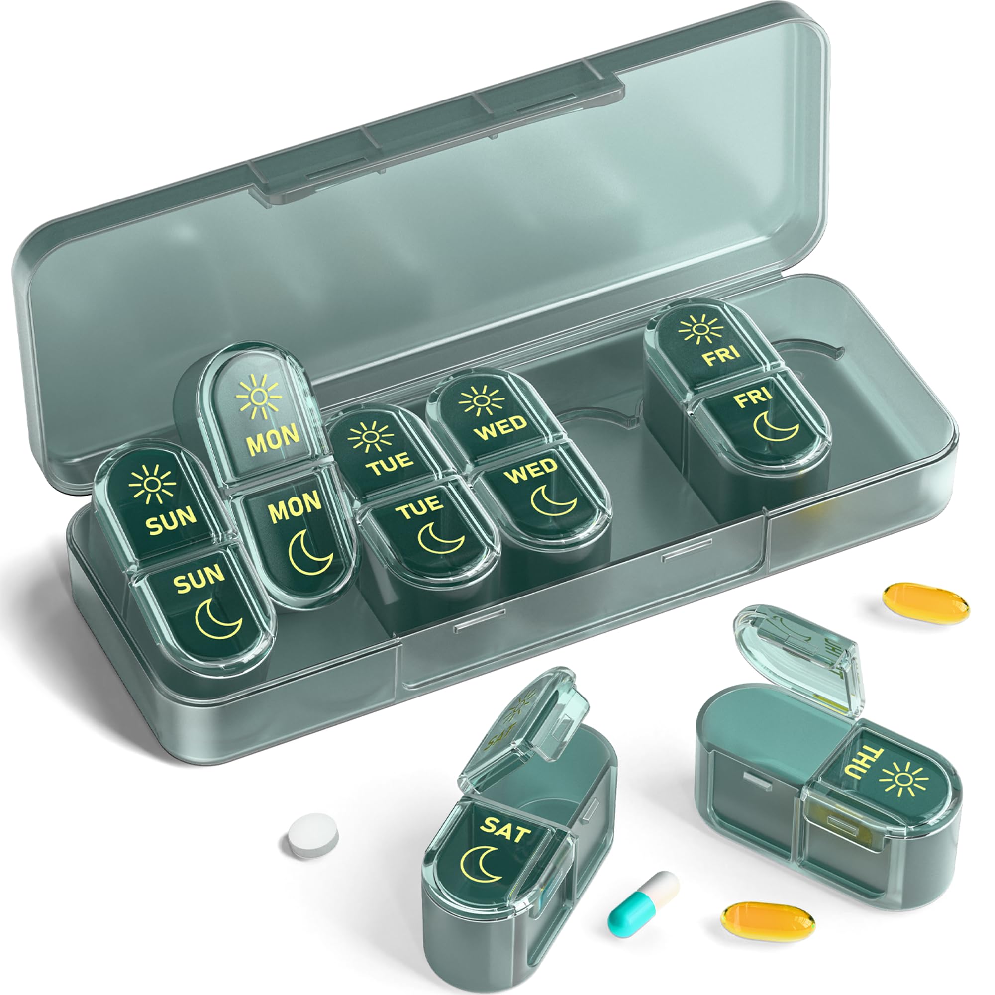 𝐏𝐢𝐥𝐥 𝐎𝐫𝐠𝐚𝐧𝐢𝐳𝐞𝐫 𝟐 𝐓𝐢𝐦𝐞𝐬 𝐚 𝐃𝐚𝐲, Am & Pm Pill Organizer 7 Days, Meicine Pill Organinzer, Pill Box 7 Day, Weekly Pill Organizer for