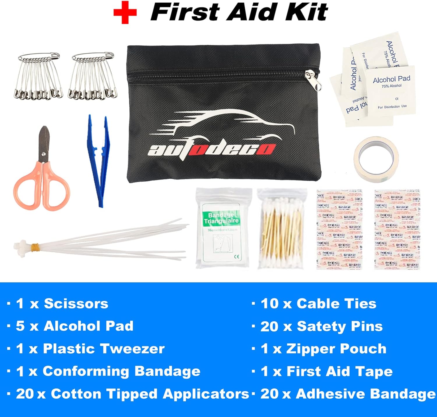 AUTODECO 118 Pieces Car Emergency Kit – Premium Heavy Duty Car Safety Kit – 13.5 Foot Durable Jumper Cables, Portable Air Compressor, Tow Strap, Multifunctional Hammer, Shovel, etc : Automotive